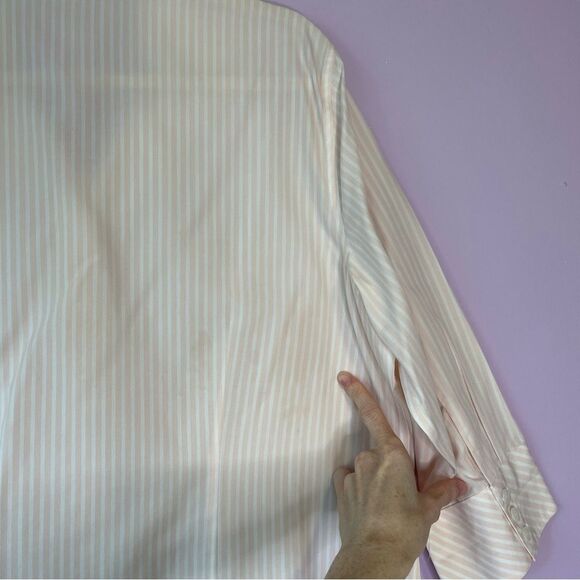 Chico's No-Iron Pink White Pinstripe Button Front Collar Cotton Boho Blouse XL - Picture 9 of 9